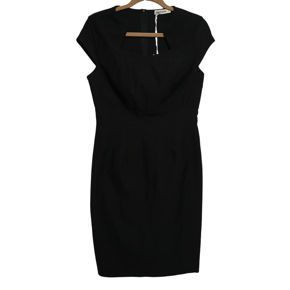 Grace Karin Black Sheath Dress Cut Out Neckline Career Cocktail Medium